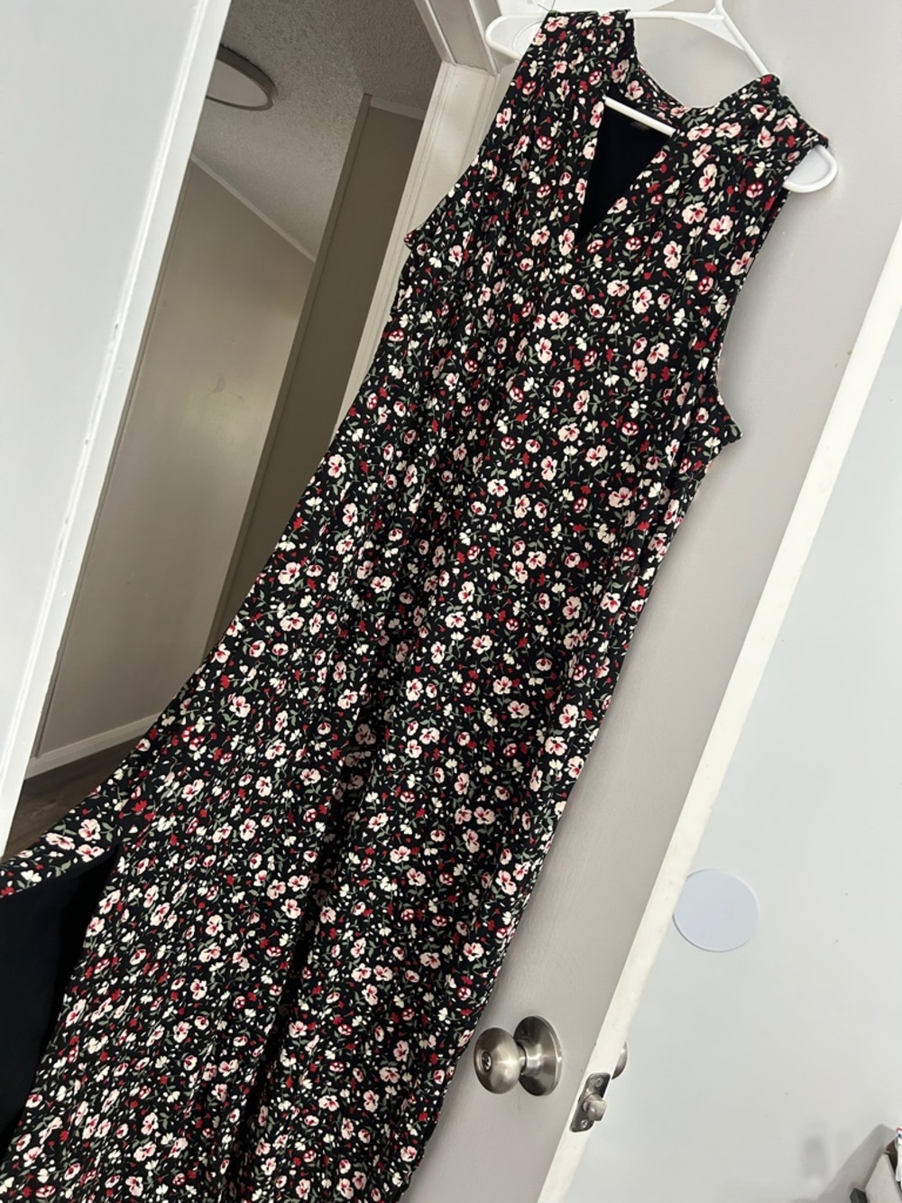 J. Jill Black Sleeveless Maxi Dress with Pink and White Floral Print